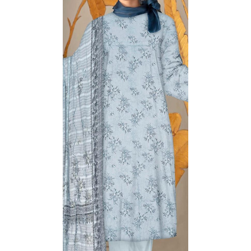 Light blue floral dress with a matching dupatta on a neutral background