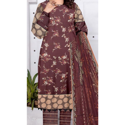Maroon floral dress with matching dupatta against a white background
