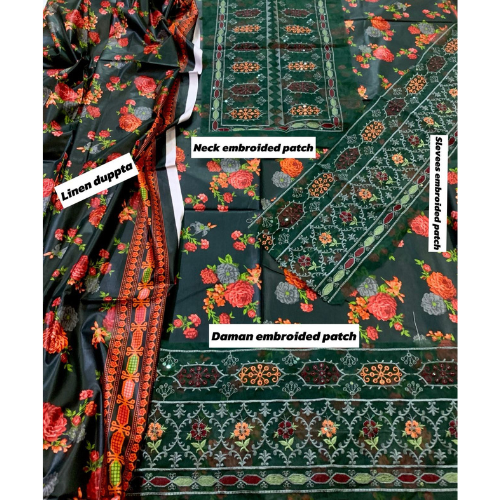 Premium Embroidered Digital Linen Suit (3 Piece)
