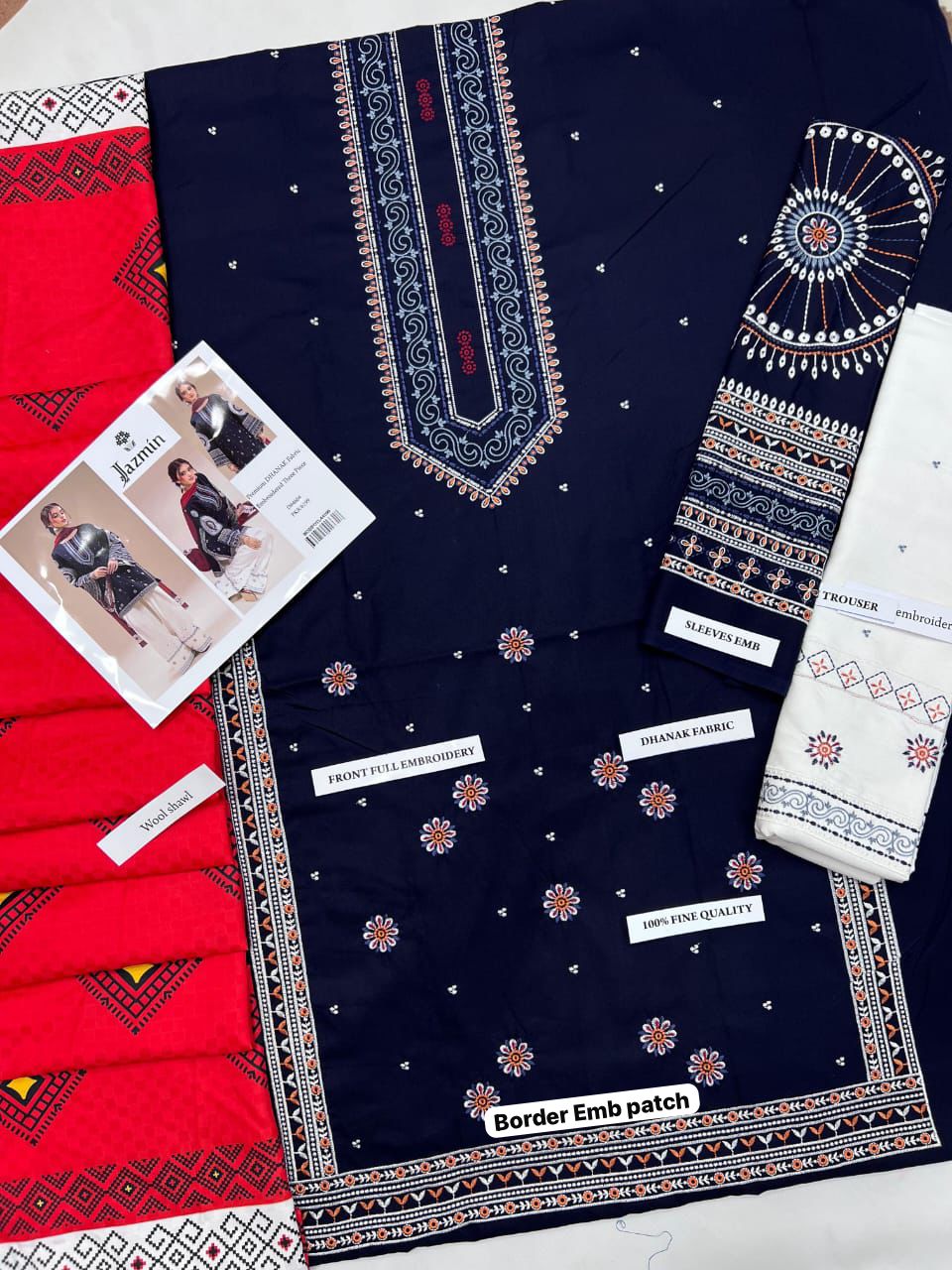 Premium Embroidered Dhanak Suit (3 Piece)
